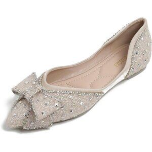 Qxcgdyxt Flat Shoes Women Cream Polyurethane (PU) Ballet Slip On Sparkly Flats